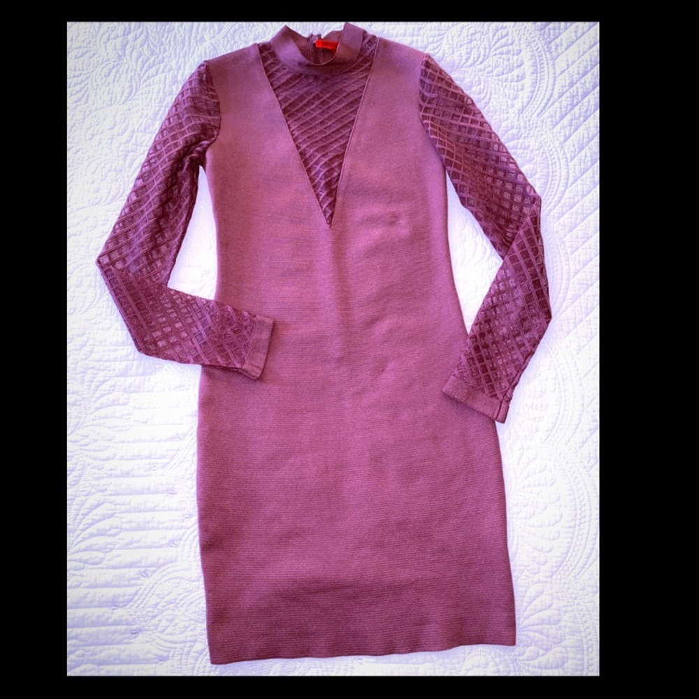 Deep mauve stretchy long sleeve dress